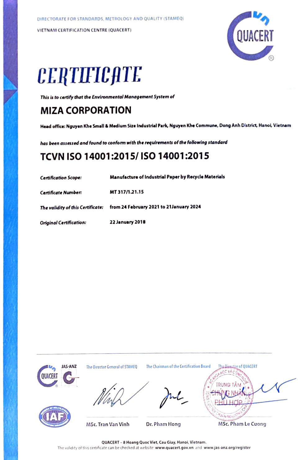 ISO 14001:2015 - HỆ THỐNG QUẢN LÝ MÔI TRƯỜNG